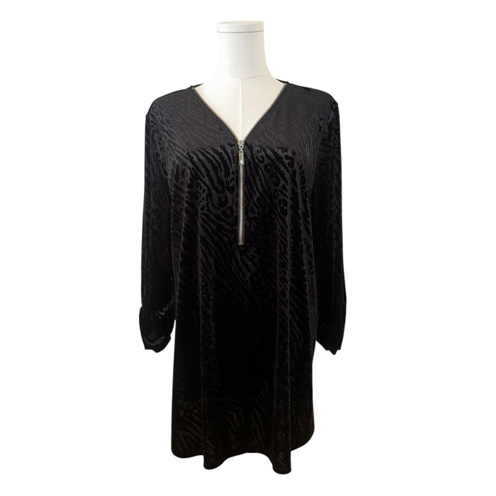JM Collection Women's XL Crushed Velvet Quart Zip Soft Stretch Whimsical Blouse